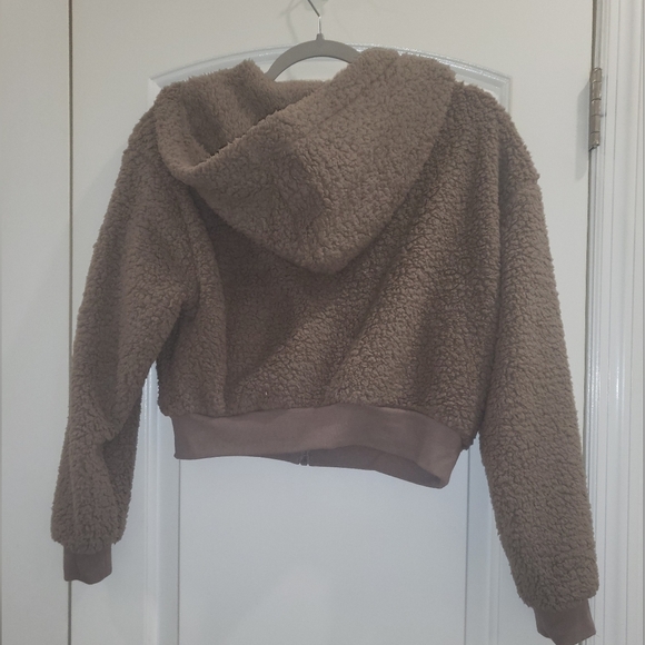 14. NWT SKIMS COZY KNIT TEDDY CROP FULL ZIP HOODIE IN DESERT SIZE XXS - Picture 9 of 9
